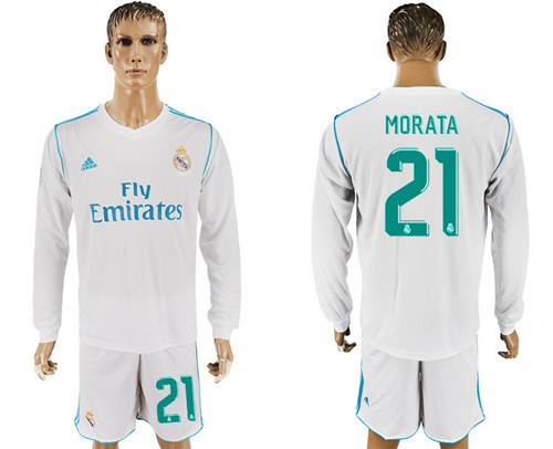 2017 18 Real Madrid 21 MORATA Home Long Sleeve Soccer Jersey