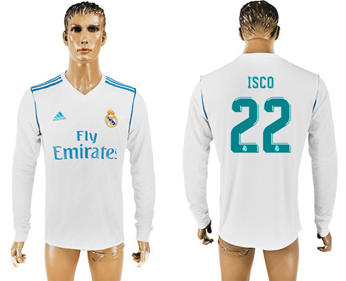 2017 18 Real Madrid 22 ISCO Home Long Sleeve Thailand Soccer Jersey