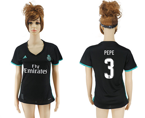 2017 18 Real Madrid 3 PEPE Away Women Soccer Jersey