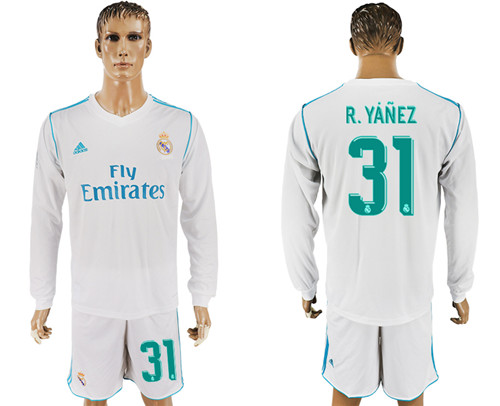 2017 18 Real Madrid 31 R.YANEZ Home Long Sleeve Soccer Jersey