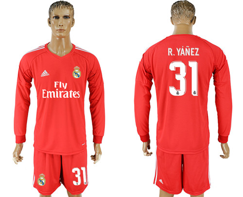 2017 18 Real Madrid 31 R.YANEZ Red Goalkeeper Long Sleeve Soccer Jersey