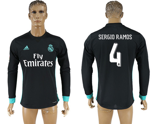 2017 18 Real Madrid 4 SERGIO RAMOS Away Long Sleeve Thailand Soccer Jersey