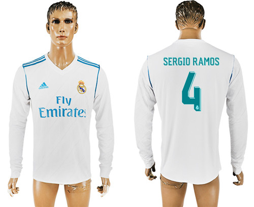 2017 18 Real Madrid 4 SERGIO RAMOS Home Long Sleeve Thailand Soccer Jersey