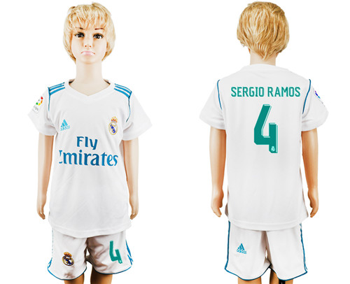 2017 18 Real Madrid 4 SERGIO RAMOS Home Youth Soccer Jersey
