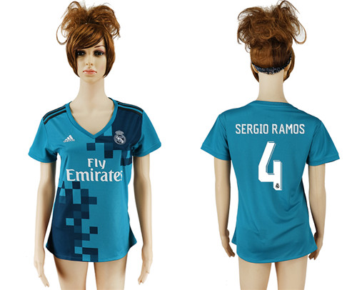 2017 18 Real Madrid 4 SERGIO RAMOS Third Away Women Soccer Jersey