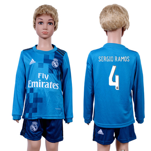 2017 18 Real Madrid 4 SERGIO RAMOS Third Away Youth Long Sleeve Soccer Jersey