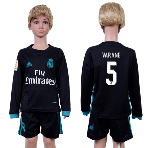 2017 18 Real Madrid 5 VARANE Away Youth Long Sleeve Soccer Jersey