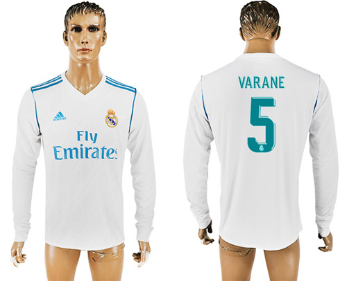 2017 18 Real Madrid 5 VARANE Home Long Sleeve Thailand Soccer Jersey