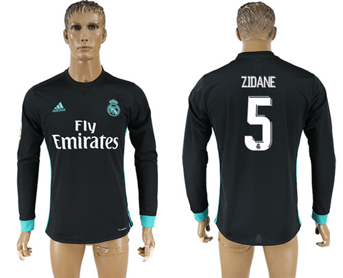 2017 18 Real Madrid 5 ZIDANE Away Long Sleeve Thailand Soccer Jersey