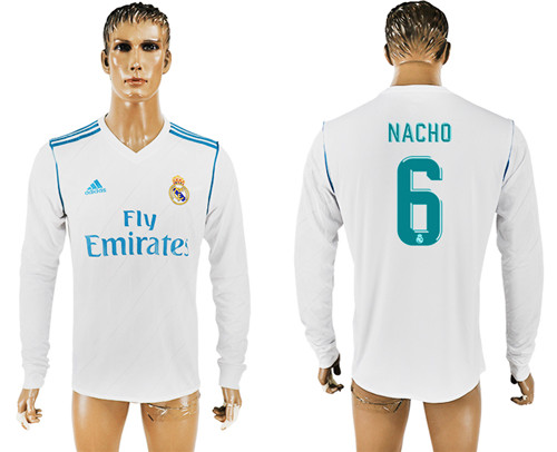 2017 18 Real Madrid 6 NACHO Home Long Sleeve Thailand Soccer Jersey