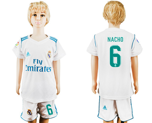2017 18 Real Madrid 6 NACHO Home Youth Soccer Jersey