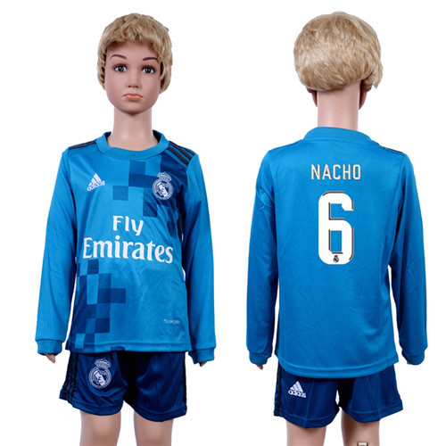 2017 18 Real Madrid 6 NACHO Third Away Youth Long Sleeve Soccer Jersey