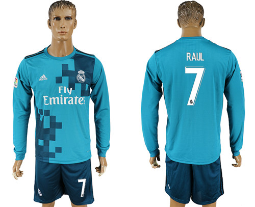 2017 18 Real Madrid 7 RAUL Away Long Sleeve Soccer Jersey