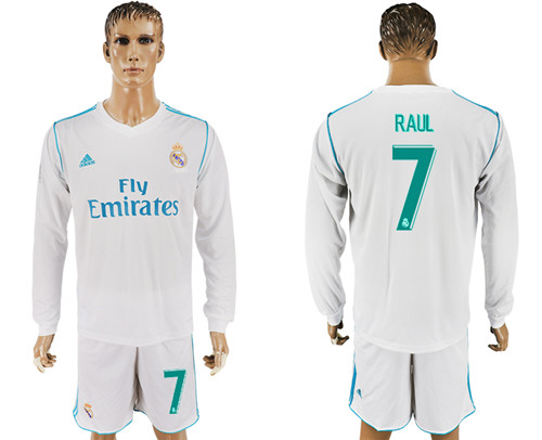 2017 18 Real Madrid 7 RAUL Home Long Sleeve Soccer Jersey