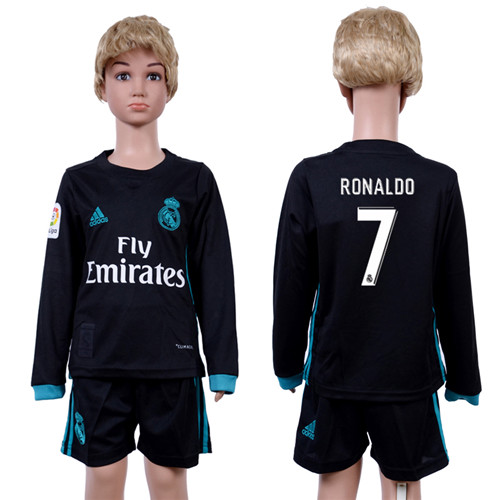 2017 18 Real Madrid 7 RONALDO Away Youth Long Sleeve Soccer Jersey
