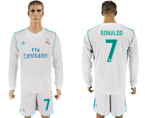 2017 18 Real Madrid 7 RONALDO Home Long Sleeve Soccer Jersey