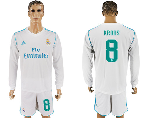 2017 18 Real Madrid 8 KROOS Home Long Sleeve Soccer Jersey
