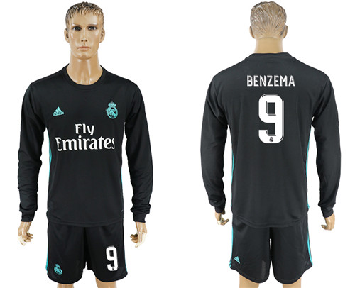 2017 18 Real Madrid 9 BENZEMA Away Long Soccer Jersey