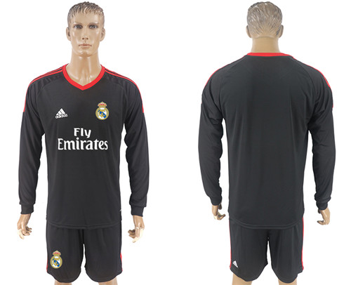 2017 18 Real Madrid Black Long Sleeve Goalkeeper Soccer Jersey