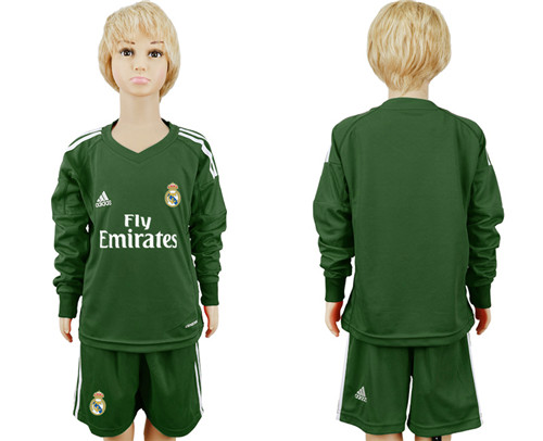 2017 18 Real Madrid Military Green Youth Long Sleeve Goalkeeper Soccer Jersey