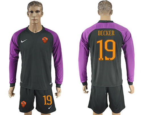 2017 18 Roma 19 BECKER Black Long Sleeve Goalkeeper Soccer Jersey