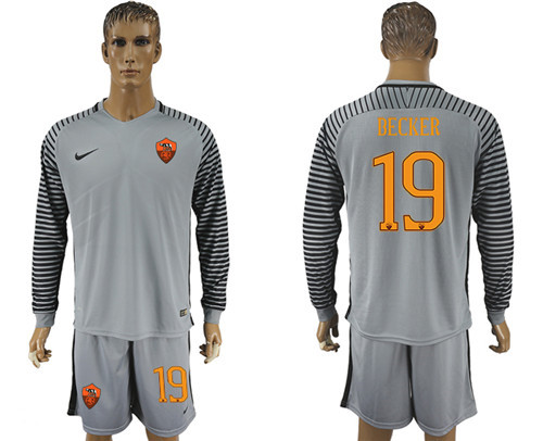 2017 18 Roma 19 BECKER Long Sleeve Goalkeeper Soccer Jersey