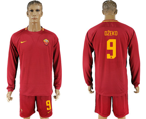2017 18 Roma 9 DEZKO Home Long Sleeve Soccer Jersey