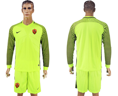 2017 18 Roma Fluorescent Green Long Sleeve Goalkeeper Soccer Jersey
