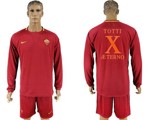 2017 18 Roma X TOTTI Retired Home Long Sleeve Soccer Jersey