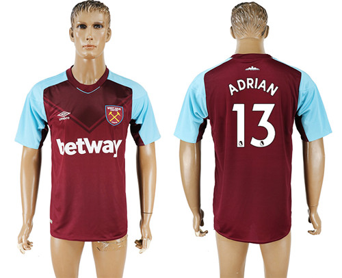 2017 18 West Ham United 13 ADRIAN Home Thailand Soccer Jersey