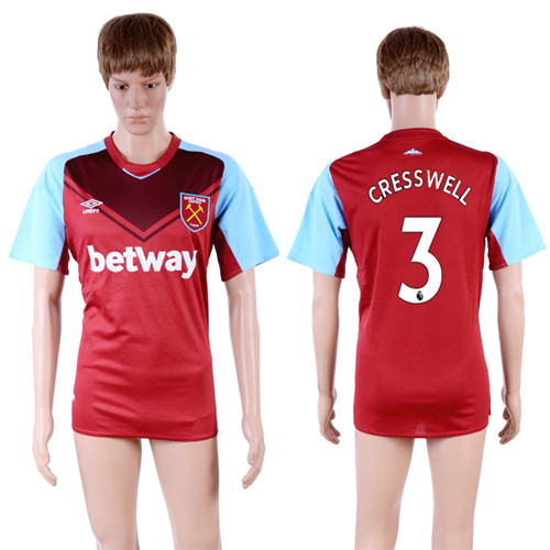 2017 18 West Ham United 3 CRESSWELL Home Thailand Soccer Jersey