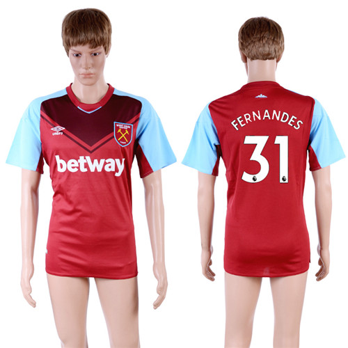 2017 18 West Ham United 31 FERNANDES Home Thailand Soccer Jersey