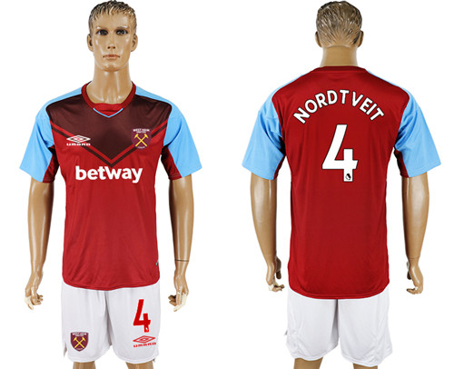 2017 18 West Ham United 4 NORDTVEIT Home Soccer Jersey