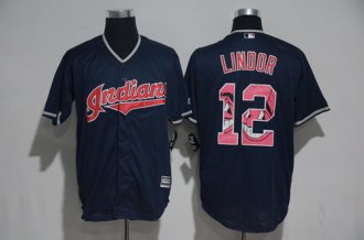 2017 New Cleveland Indians Mens 12 Francisco Lindor Cool Base Baseball Jersey