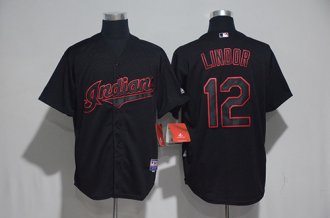 2017 New Cleveland Indians Mens Jerseys 12 Francisco Lindor Black Cool Base Baseball Jersey