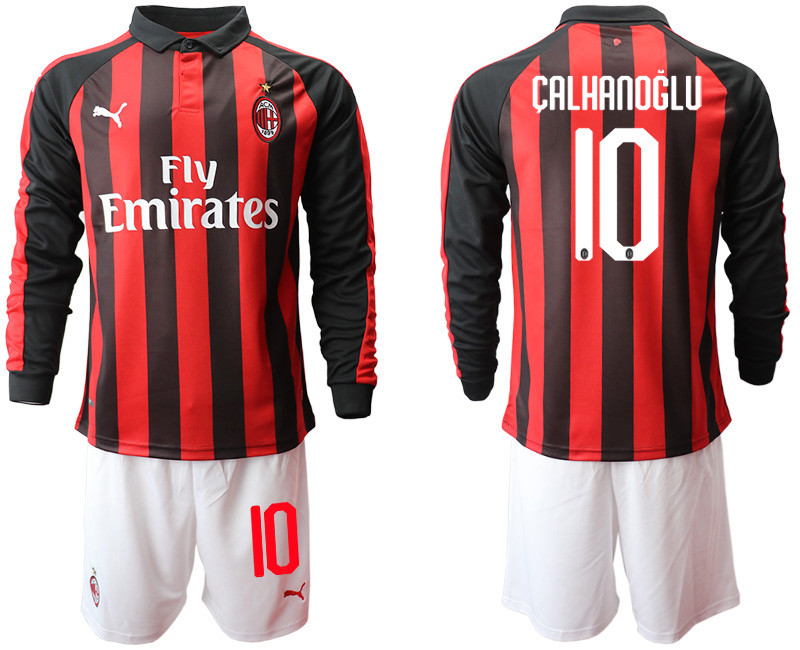 2018 19 AC Milan 10 CALHANOGLU Home Long Sleeve Soccer Jersey