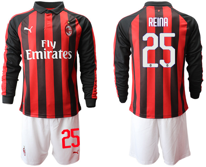 2018 19 AC Milan 25 REINA Home Long Sleeve Soccer Jersey
