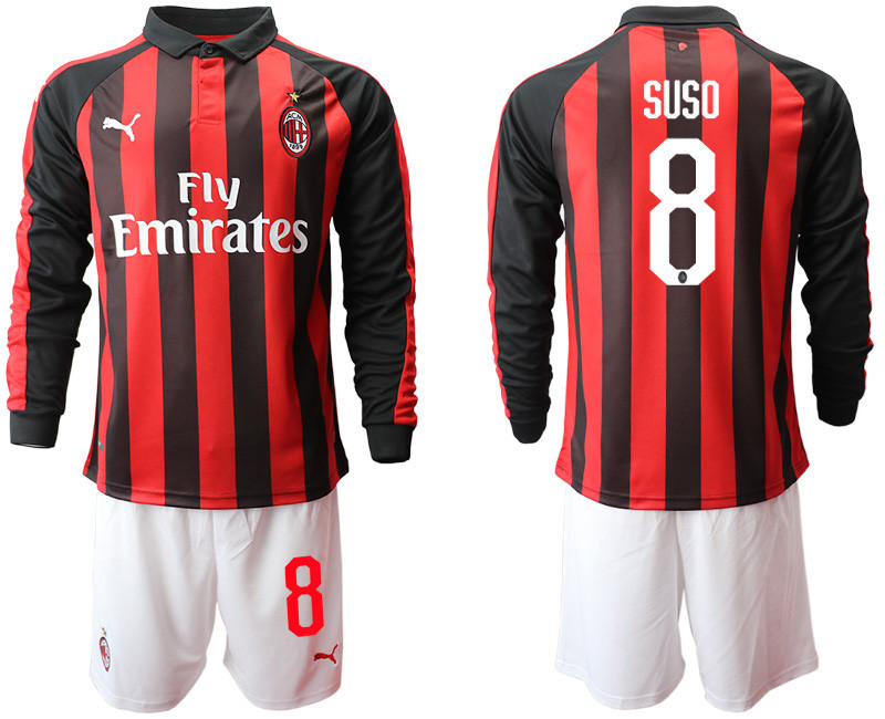 2018 19 AC Milan 8 SUSO Home Long Sleeve Soccer Jersey