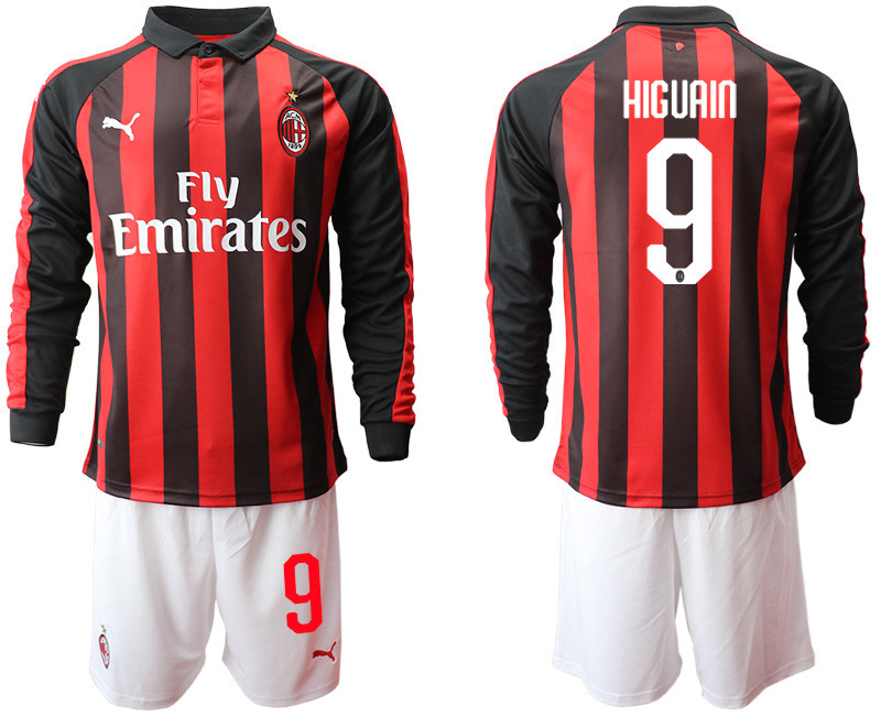 2018 19 AC Milan 9 HIGUAIN Home Long Sleeve Soccer Jersey