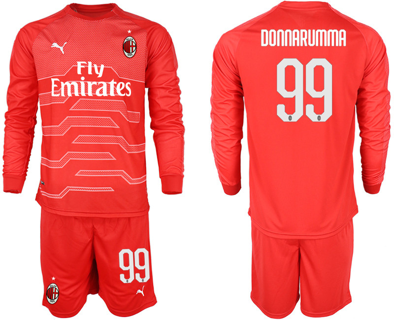 2018 19 AC Milan 99 DONNARUMMA Red Long Sleeve Goalkeeper Soccer Jersey