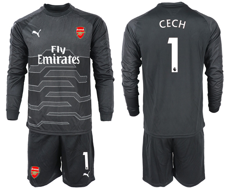 2018 19 Arsenal 1 CECH Black Long Sleeve Goalkeeper Soccer Jersey