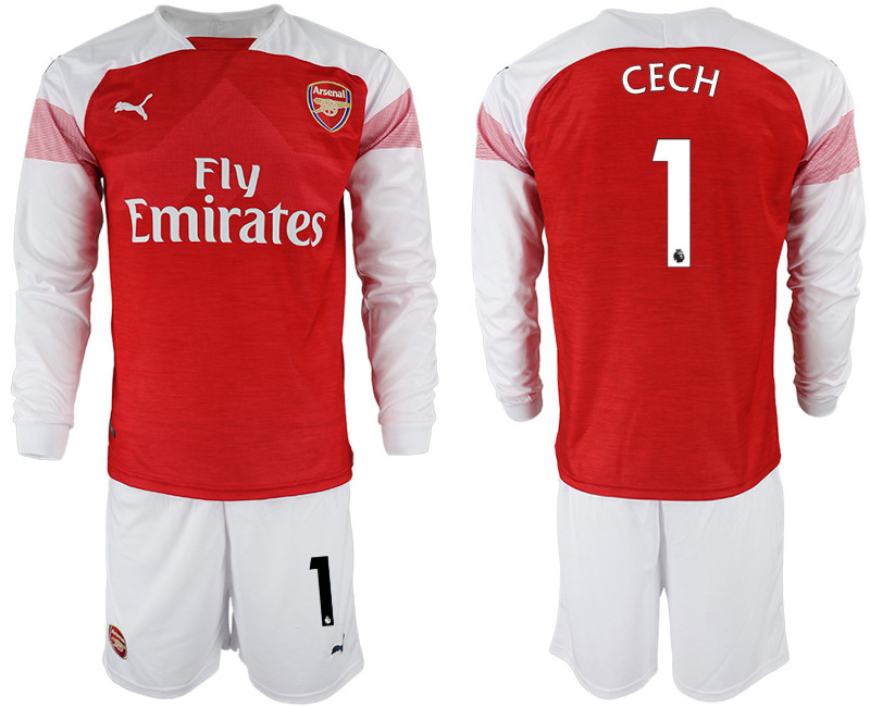 2018 19 Arsenal 1 CECH Home Long Sleeve Soccer Jersey