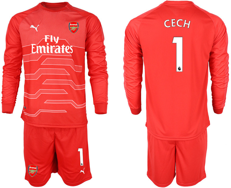 2018 19 Arsenal 1 CECH Red Long Sleeve Goalkeeper Soccer Jersey