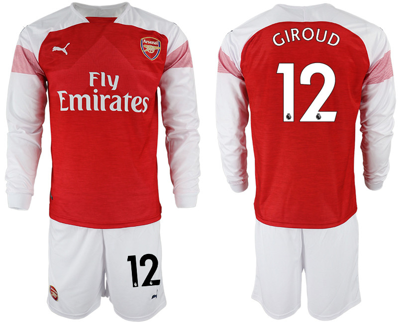 2018 19 Arsenal 12 GIROUD Home Long Sleeve Soccer Jersey