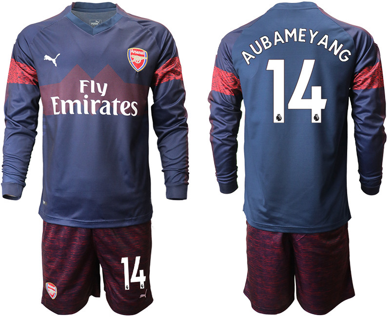 2018 19 Arsenal 14 AUBAMEYANG Away Long Sleeve Soccer Jersey