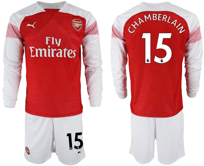 2018 19 Arsenal 15 CAHMBERLAIN Home Long Sleeve Soccer Jersey