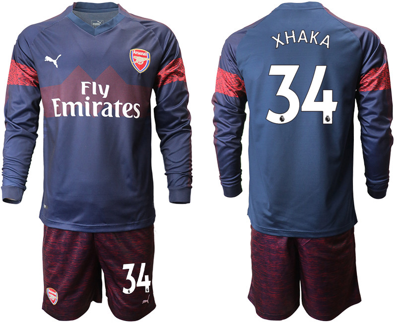 2018 19 Arsenal 34 XHAKA Away Long Sleeve Soccer Jersey