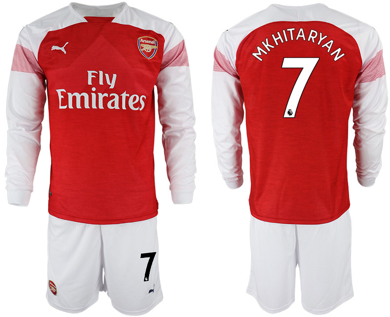 2018 19 Arsenal 7 MKHITARYAN Home Long Sleeve Soccer Jersey