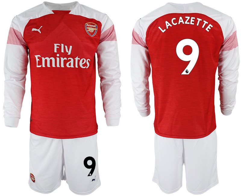 2018 19 Arsenal 9 LACAZETTE Home Long Sleeve Soccer Jersey