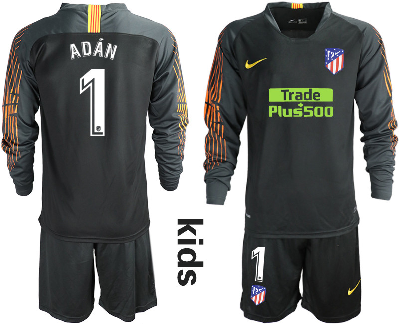 2018 19 Atletico Madrid 1 ADAN Black Youth Long Sleeve Soccer Jersey